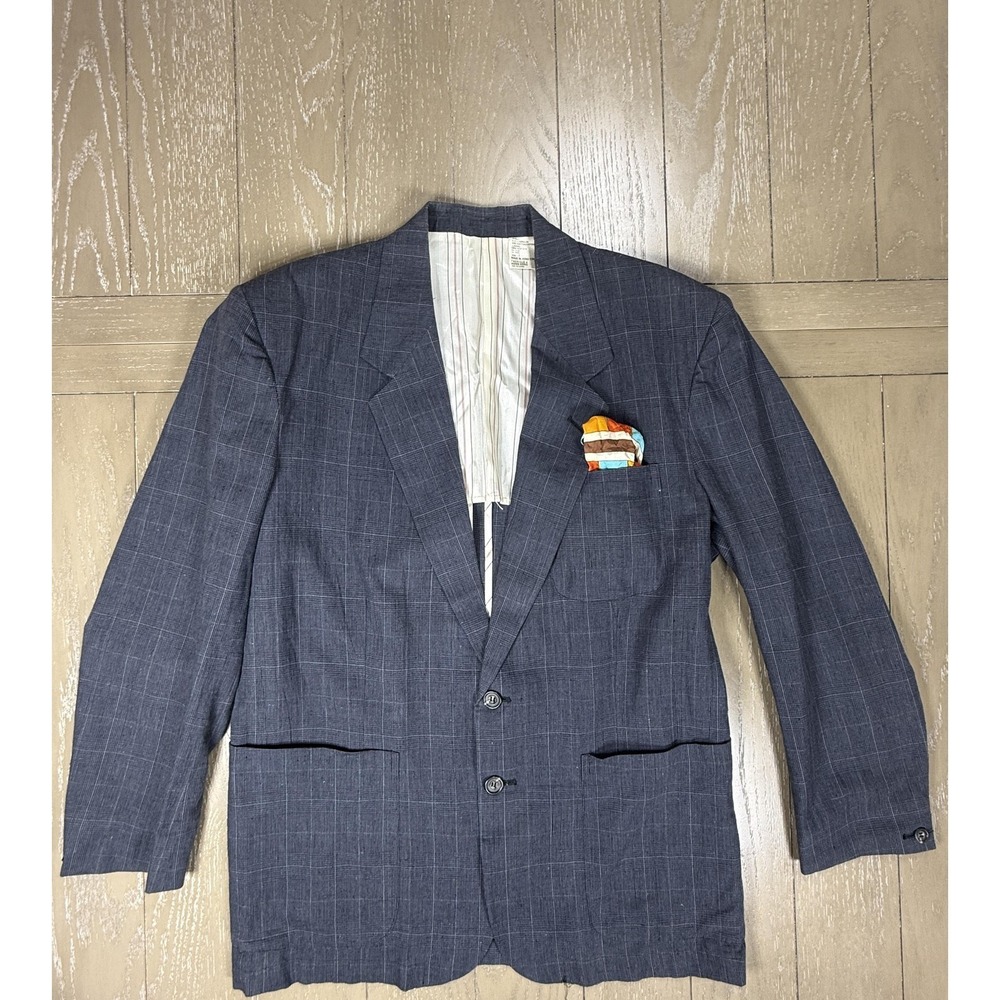 Paul Smith Blazer Mens Large Blue Linen Cotton Check Sport Coat‎ Two Button